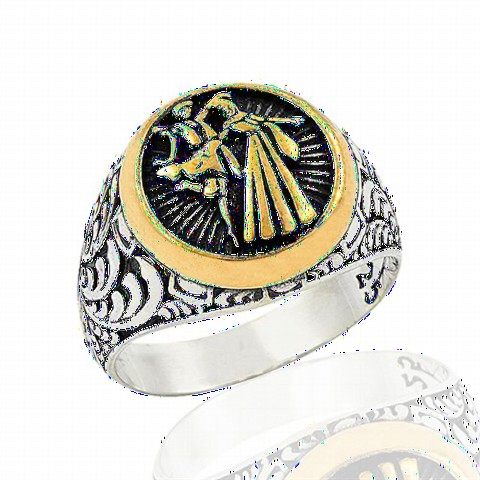 Men Shoes-Bags & Other - Circassian Dance Motif Oval Silver Men's Ring 100348998 - Turkey