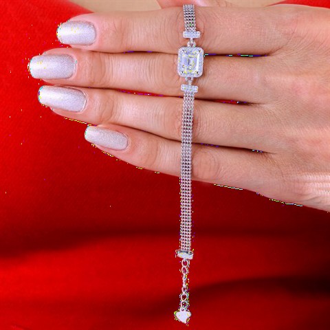 Baguette Stone Detailed Women's Silver Bracelet Silver 100349648