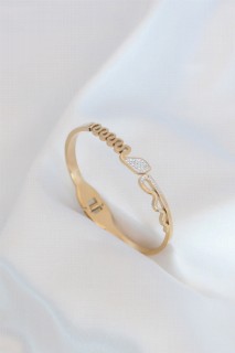 Gold Color Snake Zircon Stone Detail Steel Women's Bracelet 100327824