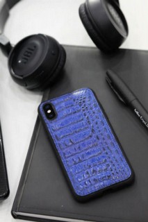 Navy Blue Crocodile Print Leather iPhone X / XS Case 100345994