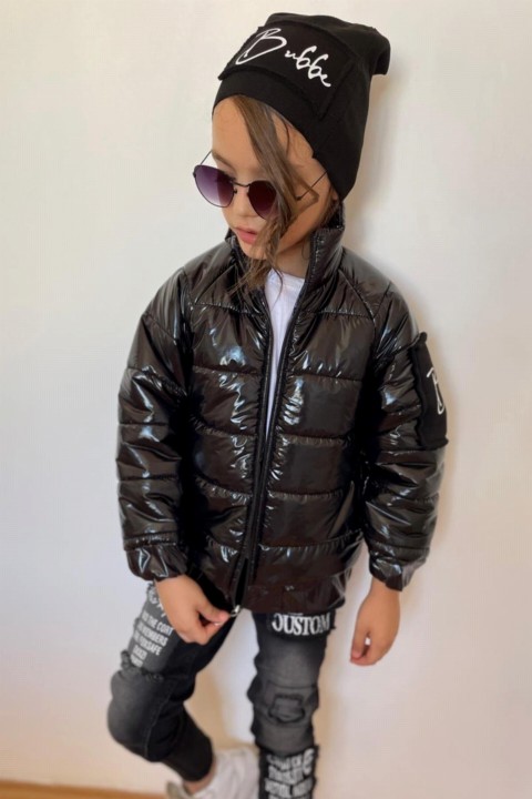 Boy Clothing - Boy's Beret Bubbe Black Shiny Gonflable Coat 100327263 - Turkey