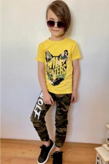 Boy Clothing - Boy Wolf Gelber Trainingsanzug mit Aufdruck und Bündchen 100327982 - Turkey
