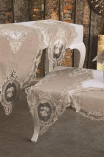 French Guipure Velvet Elite Living Room Set 5 Pieces Cappucino 100259617
