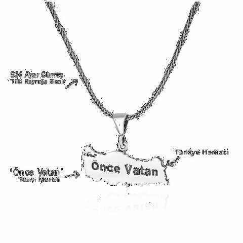 First Vatan Written Turkey Map Silver Necklace 100349471