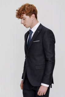 Men's Navy Blue Jacquard Vest Slim Fit Slim Fit 6 Drop Suit 100350638