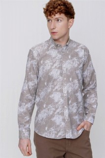 Top Wear - Men's Beige Printed Regular Fit Comfy Cut Shirt 100350755 - Turkey