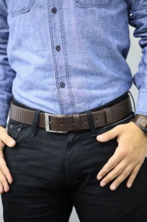 Belt - Guard Brown Wide Striped Pattern Leather Belt 100345944 - Turkey