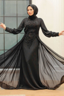 Woman - Black Hijab Evening Dress 100340634 - Turkey
