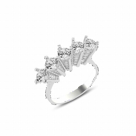 Rings - Pronged Silver Five Stone Ring 100346966 - Turkey