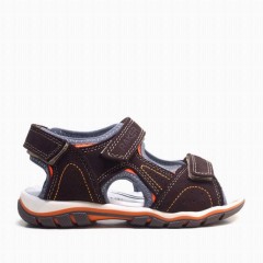 Brown Genuine Leather Velcro Boys Sandals Brown 100278796
