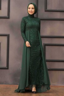 Evening & Party Dresses - Green Hijab Evening Dress 100299234 - Turkey