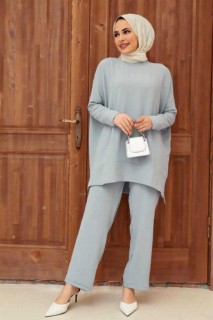 Outwear - Grey Hijab Dual Suit Dress 100339917 - Turkey