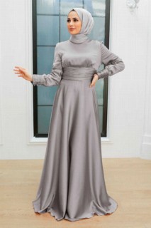 Evening & Party Dresses - Grey Hijab Evening Dress 100339867 - Turkey
