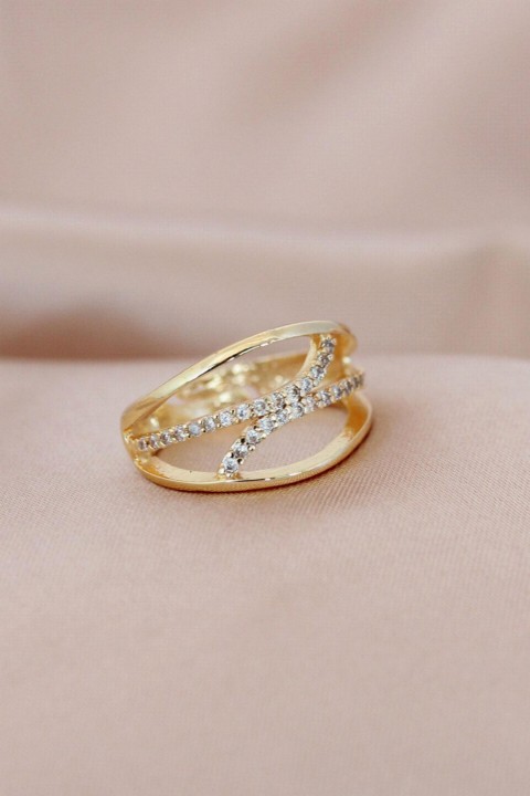 Rings - Gold Metal Curved Model Mini Zircon Stone Adjustable Ring 100319392 - Turkey