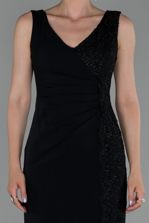Evening Dress V Neck Lace Crepe Midi Invitation Dress 100297019