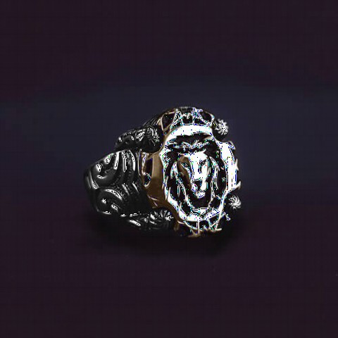 Lion Embroidered Edge Motif Sterling Silver Ring 100349760