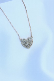 Jewelry & Watches - Gold Color Heart Figure Pattern Detail Steel Women's Necklace 100327839 - Turkey
