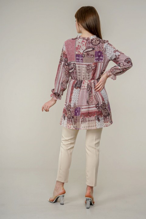 Women's Pleated Patterned Tunic 100326028