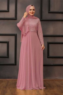 Wedding & Evening - Dusty Rose Hijab Abendkleid 100337470 - Turkey