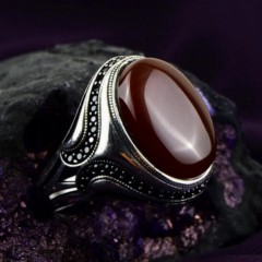 Agate Stone Sterling Silver Ring With Zircon Stone 100348177