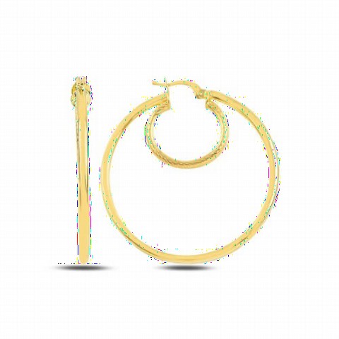 Earrings - 46 Millim Double Ring Silver Earrings Gold 100346640 - Turkey