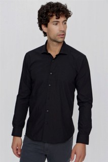 Shirt - قميص رجالي بياقة صلبة ذو قصة ضيقة أسود أساسي 100351040 - Turkey