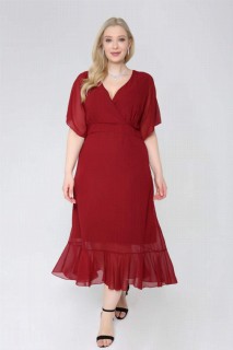 Long evening dress - Angelino Plus Size Chiffon Bottom Pleated Double Breasted Collar Dress 100276056 - Turkey