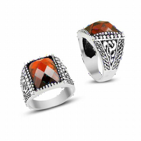 Zircon Stone Rings - خاتم رجالي من الفضة الإسترليني بنمط محبوك بحجر الزركون 100348928 - Turkey