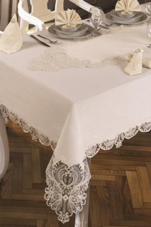 French Guipure Jasmine Table Cloth Set 18 Pieces Ecru 100259627