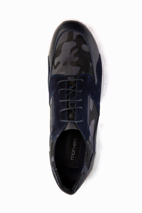Men's Navy Blue Casual Lace-Up Leather Shoes 100351153