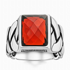 Red Zircon Stone Knitted Model Sterling Silver Ring 100346352