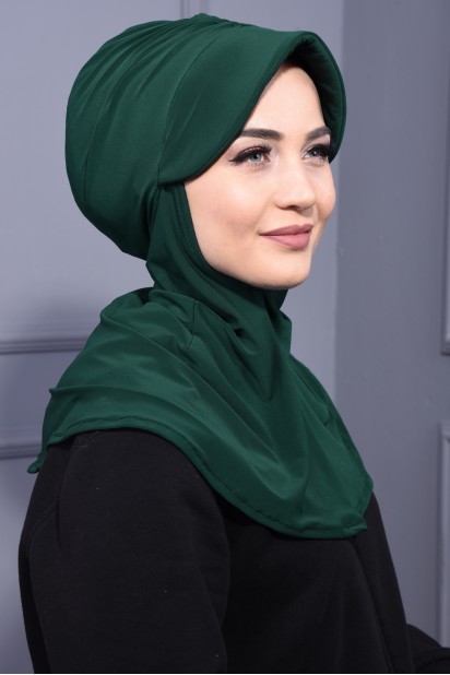 Woman Bonnet & Hijab - وشاح قبعة رياضية الزمرد الأخضر - Turkey