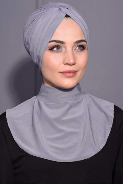 Woman Bonnet & Turban - Col Hijab à Bouton Pression Gris - Turkey