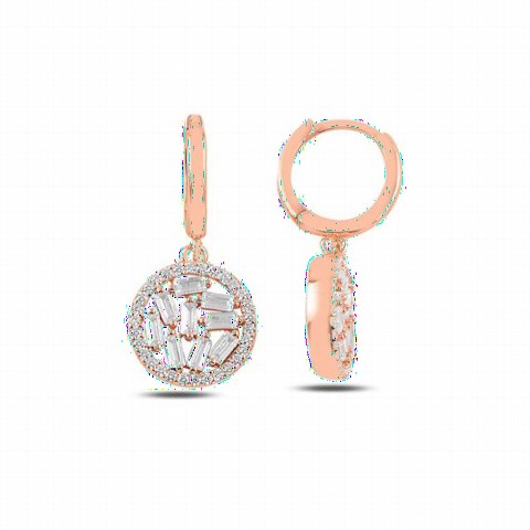 Jewelry & Watches - Round Model Baguette Stone Silver Earrings 100347086 - Turkey
