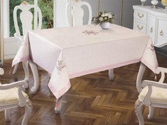 Rectangle Table Cover - Tulip Embroidered Table Cloth Cream Powder 100259327 - Turkey