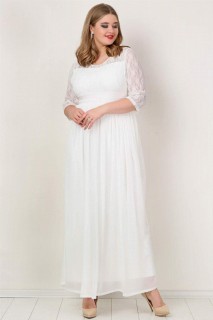 Plus Size Chiffon Lycra Long Evening Dress White 100276156