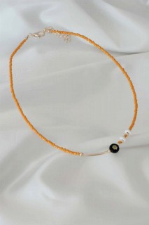 Necklaces - Orange Color Bead Flower Figure Women Necklace 100327579 - Turkey