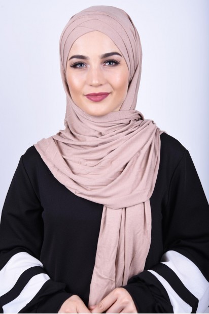 Ready to wear Hijab-Shawl - 3-Streifen-Schal aus gekämmter Baumwolle Beige - Turkey