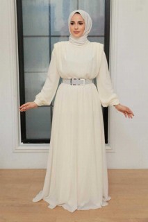Evening & Party Dresses - Ecru Hijab Evening Dress 100341239 - Turkey