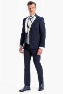 Men's Navy Blue Rimini Slim Fit Slim Fit Groom Suit 100350457