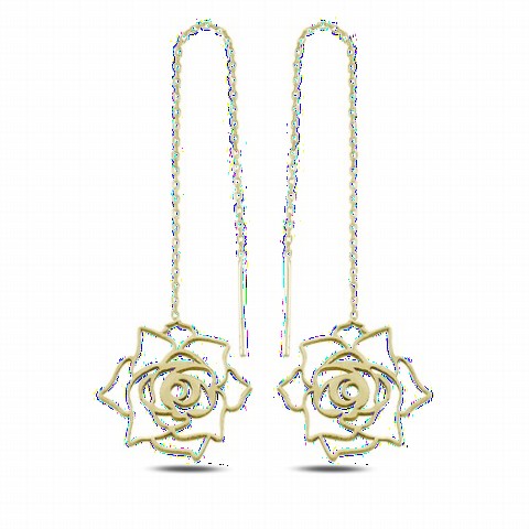 Jewelry & Watches - Rose Embroidered Dangle Women's Silver Earrings Gold 100346686 - Turkey