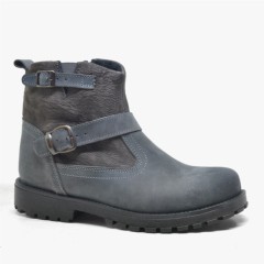 Boots - Knöchelhohe Stiefel aus echtem Leder mit grauer Schnalle und Reißverschluss für Teenager 100278765 - Turkey