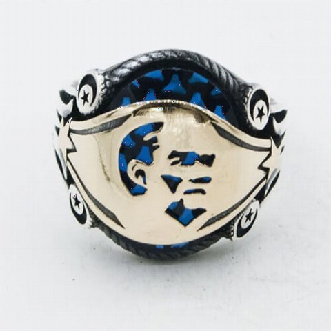 Atatürk Silhouette Blue Zircon Stone Silver Men's Ring 100348930