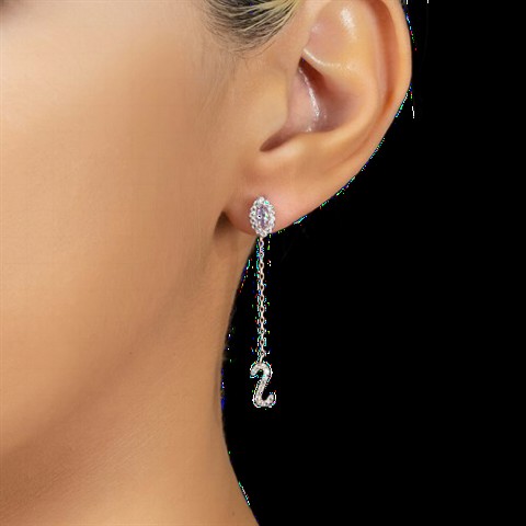 Earrings - حلق فضي من حجر بخت شهر يونيو 100350147 - Turkey