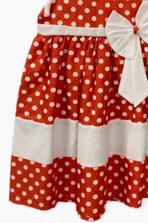 Girl's Ribbon Detailed and Waist Bow Polka Dot Pomegranate Strap Dress 100327247
