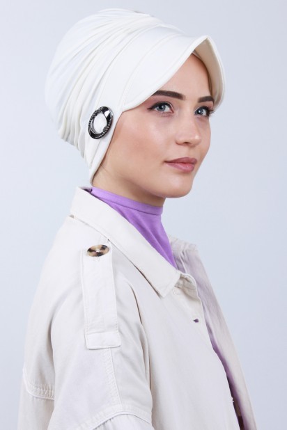 Hat-Cap Style - Buckled Hat Bonnet Ecru 100285180 - Turkey