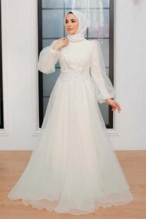 Wedding & Evening - Ecru Hijab Abendkleid 100341034 - Turkey