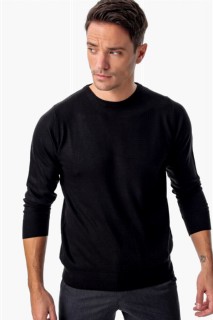 Knitwear - بلوفر تريكو أسود ديناميكي أساسي بياقة مستديرة للرجال 100345165 - Turkey