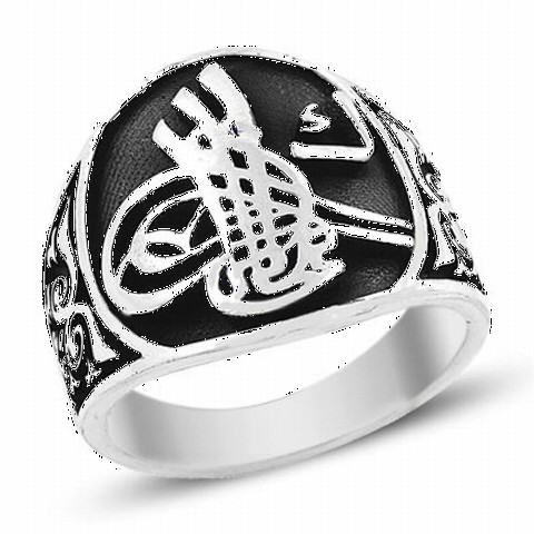 mix - Black Background Ottoman Tugra Silver Men's Ring 100348471 - Turkey
