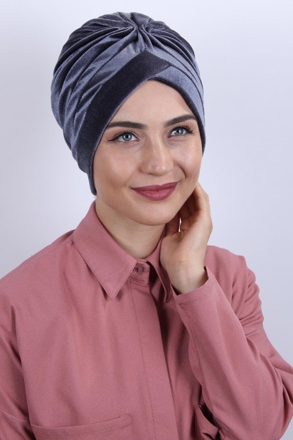 Woman Bonnet & Turban - آنتراسیت مخملی توربان نورو - Turkey